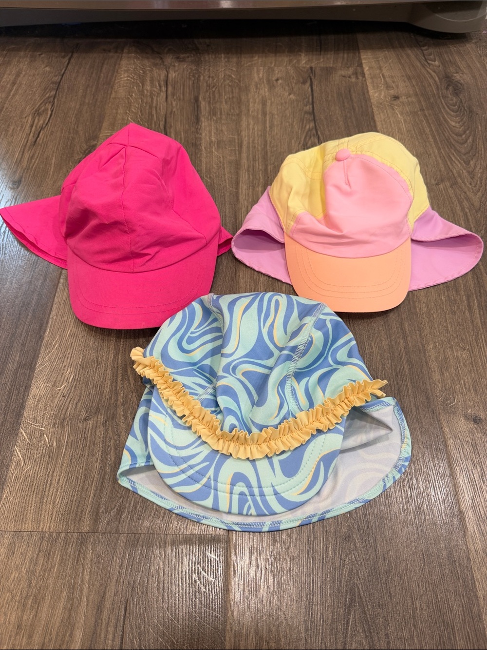 wonder nation Girls Sun Hat Trio - Hot Pink, Pastel Yellow/Pink, Blue Swirl